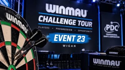 Winmau Challenge Tour 23 in Wigan nach dem Turniersieg von Joe Hunt
