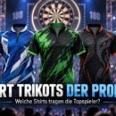 Dart Trikots der Profis vor einer Darts Bühne mit Dartscheibe