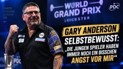 Gary Anderson beim World Grand Prix 2026 in Leicester nach seinem Sieg gegen Damon Heta
