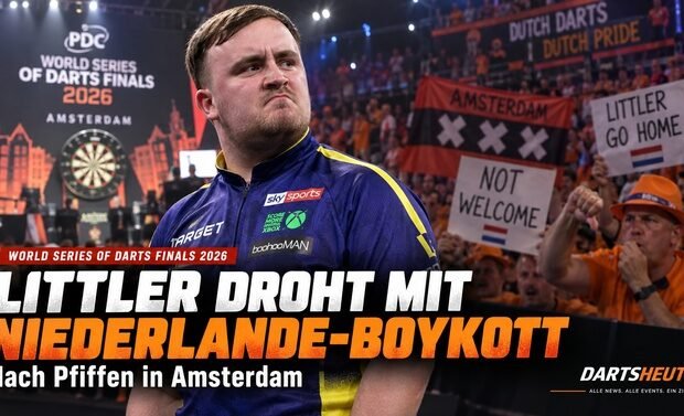 Luke Littler bei den World Series of Darts Finals 2026 in Amsterdam vor einer kritischen niederländischen Kulisse