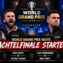 Gerwyn Price, Ross Smith, Luke Woodhouse und Nathan Aspinall vor dem Achtelfinale des World Grand Prix 2026 in Leicester