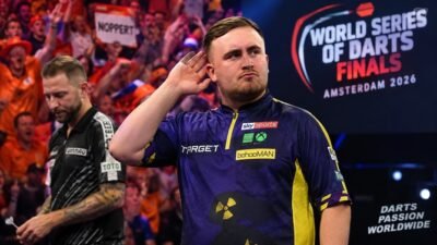 Luke Littler nach seinem Sieg gegen Danny Noppert bei den World Series of Darts Finals 2026 in Amsterdam