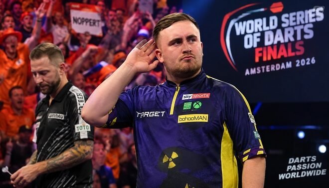 Luke Littler nach seinem Sieg gegen Danny Noppert bei den World Series of Darts Finals 2026 in Amsterdam