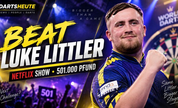 Luke Littler tritt in der Netflix-Show Beat Luke Littler gegen 20 Amateurspieler an. Dabei geht es um 501.000 Pfund Preisgeld.