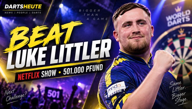 Luke Littler tritt in der Netflix-Show Beat Luke Littler gegen 20 Amateurspieler an. Dabei geht es um 501.000 Pfund Preisgeld.