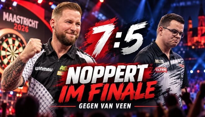 Danny Noppert besiegt Gian van Veen bei der Dutch Darts Championship 2026 mit 7:5 und erreicht das Finale in Maastricht.