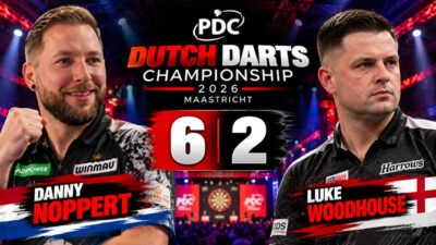 Danny Noppert besiegt Luke Woodhouse bei der Dutch Darts Championship 2026 in Maastricht mit 6:2 und erreicht das Halbfinale.