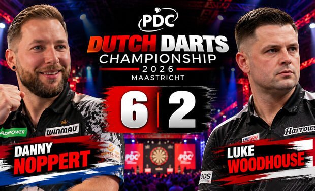Danny Noppert besiegt Luke Woodhouse bei der Dutch Darts Championship 2026 in Maastricht mit 6:2 und erreicht das Halbfinale.