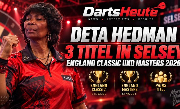 Deta Hedman gewinnt drei Titel bei den England Classic und England Masters 2026 in Selsey.