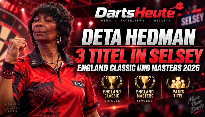 Deta Hedman gewinnt drei Titel bei den England Classic und England Masters 2026 in Selsey.