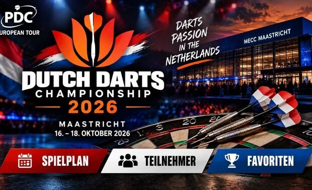 Dutch Darts Championship 2026 in Maastricht mit Spielplan, Teilnehmern und Favoriten der PDC European Tour.