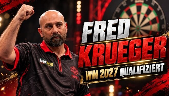 Fred Krueger qualifiziert sich erstmals für die Darts WM 2027 im Alexandra Palace in London.