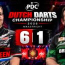 Gian van Veen besiegt Brendan Dolan bei der Dutch Darts Championship 2026 in Maastricht mit 6:1 und erreicht das Viertelfinale.
