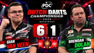 Gian van Veen besiegt Brendan Dolan bei der Dutch Darts Championship 2026 in Maastricht mit 6:1 und erreicht das Viertelfinale.