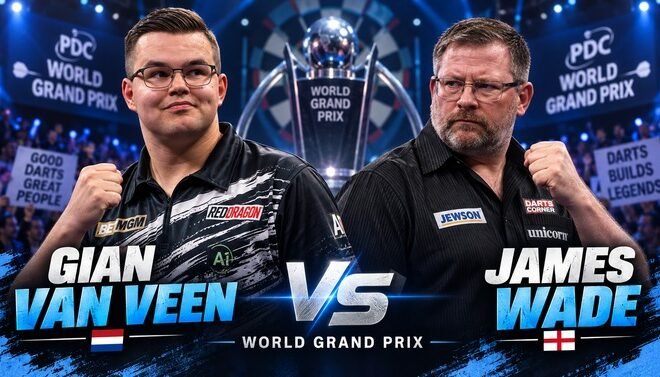 Gian van Veen gegen James Wade beim World Grand Prix 2026