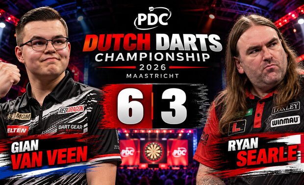 Gian van Veen besiegt Ryan Searle bei der Dutch Darts Championship 2026 mit 6:3 und erreicht das Halbfinale in Maastricht.