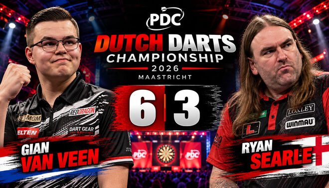 Gian van Veen besiegt Ryan Searle bei der Dutch Darts Championship 2026 mit 6:3 und erreicht das Halbfinale in Maastricht.