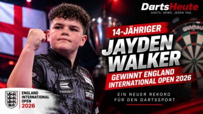 Jayden Walker gewinnt mit 14 Jahren die England International Open 2026 und stellt einen neuen WDF-Altersrekord auf.