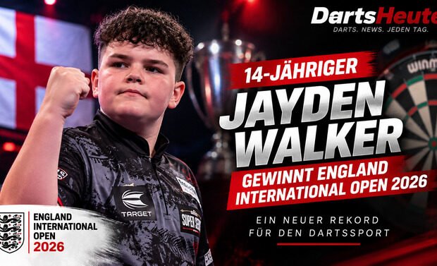 Jayden Walker gewinnt mit 14 Jahren die England International Open 2026 und stellt einen neuen WDF-Altersrekord auf.