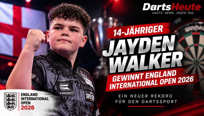 Jayden Walker gewinnt mit 14 Jahren die England International Open 2026 und stellt einen neuen WDF-Altersrekord auf.