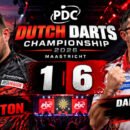 Jonny Clayton verliert bei der Dutch Darts Championship 2026 mit 1:6 gegen Damon Heta und scheidet als Titelverteidiger aus.
