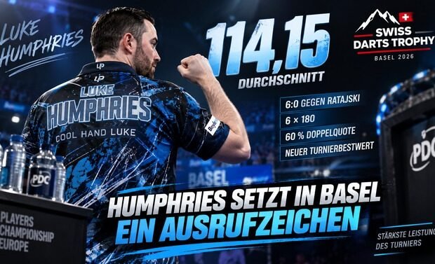 Luke Humphries spielt 114,15 Punkte im Schnitt bei der Swiss Darts Trophy 2026