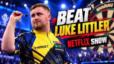 Luke Littler bei der Netflix-Darts-Show Beat Luke Littler 2026, bei der 20 Amateurspieler um 501.000 Pfund kämpfen.