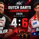 Martin Schindler verliert bei der Dutch Darts Championship 2026 im Achtelfinale mit 4:6 gegen Damon Heta.