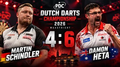 Martin Schindler verliert bei der Dutch Darts Championship 2026 im Achtelfinale mit 4:6 gegen Damon Heta.