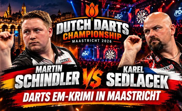 Martin Schindler gegen Karel Sedlacek bei der Dutch Darts Championship 2026 in Maastricht im Kampf um die Darts EM.