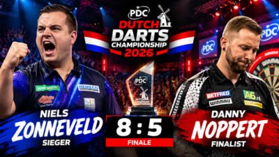Niels Zonneveld gewinnt die Dutch Darts Championship 2026 mit 8:5 gegen Danny Noppert und feiert seinen ersten European Tour Titel.