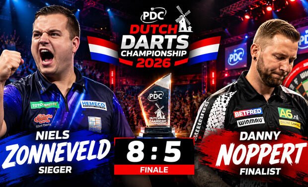 Niels Zonneveld gewinnt die Dutch Darts Championship 2026 mit 8:5 gegen Danny Noppert und feiert seinen ersten European Tour Titel.