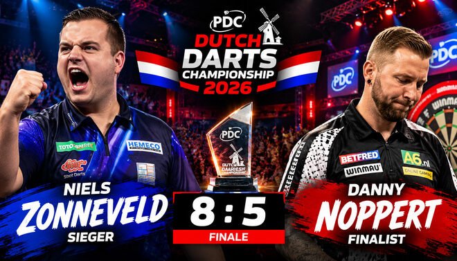 Niels Zonneveld gewinnt die Dutch Darts Championship 2026 mit 8:5 gegen Danny Noppert und feiert seinen ersten European Tour Titel.