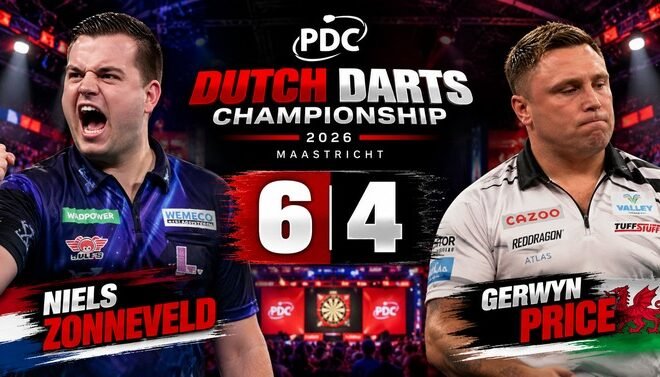 Niels Zonneveld besiegt Gerwyn Price bei der Dutch Darts Championship 2026 in Maastricht mit 6:4 und erreicht das Viertelfinale.