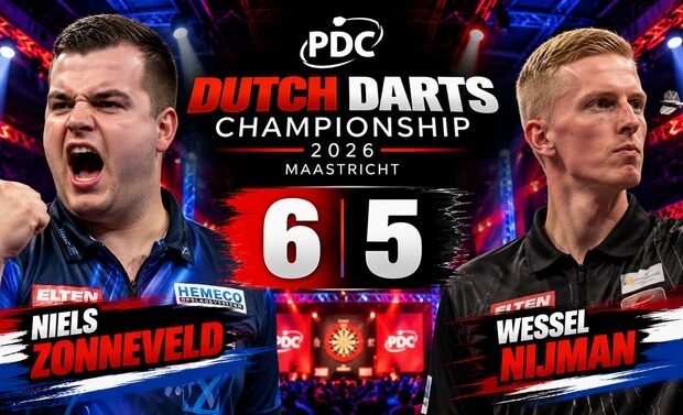Niels Zonneveld besiegt Wessel Nijman bei der Dutch Darts Championship 2026 mit 6:5 und erreicht das Halbfinale in Maastricht.