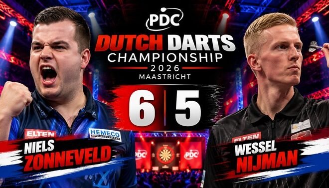 Niels Zonneveld besiegt Wessel Nijman bei der Dutch Darts Championship 2026 mit 6:5 und erreicht das Halbfinale in Maastricht.