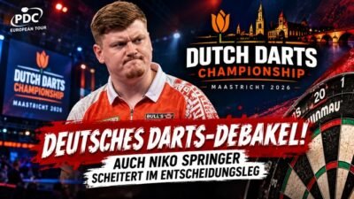 Niko Springer scheitert bei der Dutch Darts Championship 2026 in Maastricht mit 5:6 gegen Scott Williams im Entscheidungsleg.