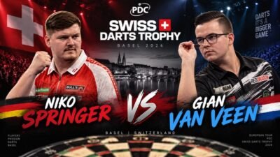 Niko Springer gegen Gian van Veen bei der Swiss Darts Trophy 2026 in Basel