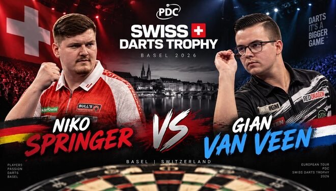 Niko Springer gegen Gian van Veen bei der Swiss Darts Trophy 2026 in Basel