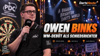 Owen Binks vor seinem Debüt als PDC-Schiedsrichter bei der Darts WM 2027 im Alexandra Palace.