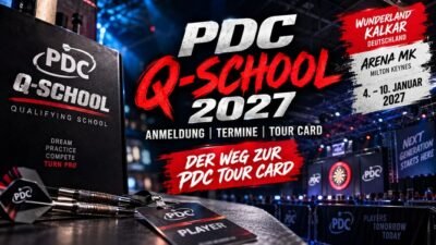 PDC Q-School 2027 in Kalkar und Milton Keynes mit Informationen zu Anmeldung, Terminen und Qualifikation für die PDC Tour Card.