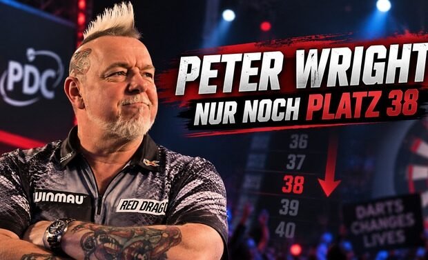 Peter Wright fällt auf Platz 38 der PDC Weltrangliste 2026 zurück und kämpft um den Anschluss an die Darts-Weltspitze.