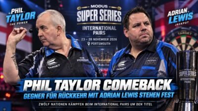 Phil Taylor und Adrian Lewis beim International Pairs 2026 in Portsmouth