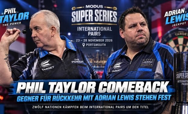 Phil Taylor und Adrian Lewis beim International Pairs 2026 in Portsmouth