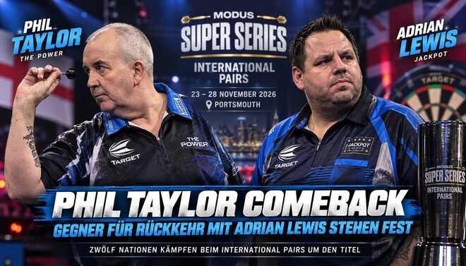 Phil Taylor und Adrian Lewis beim International Pairs 2026 in Portsmouth