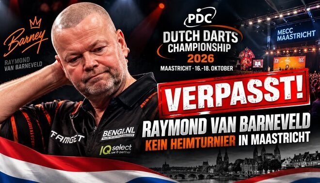 Raymond van Barneveld verpasst die Dutch Darts Championship 2026 nach seiner Niederlage in der Qualifikation in Maastricht.