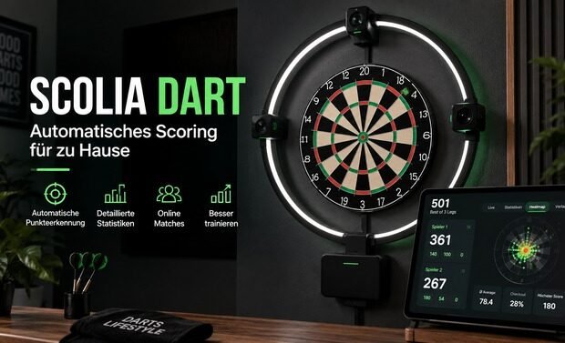 Scolia Dart mit automatischem Scoring System und Dartboard für zu Hause