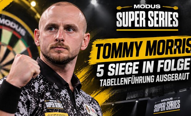 Tommy Morris gewinnt fünf Spiele in Folge bei der MODUS Super Series 2026 und baut seine Tabellenführung aus.