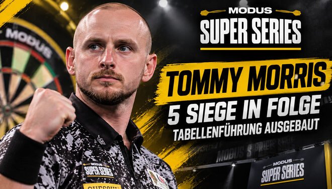 Tommy Morris gewinnt fünf Spiele in Folge bei der MODUS Super Series 2026 und baut seine Tabellenführung aus.