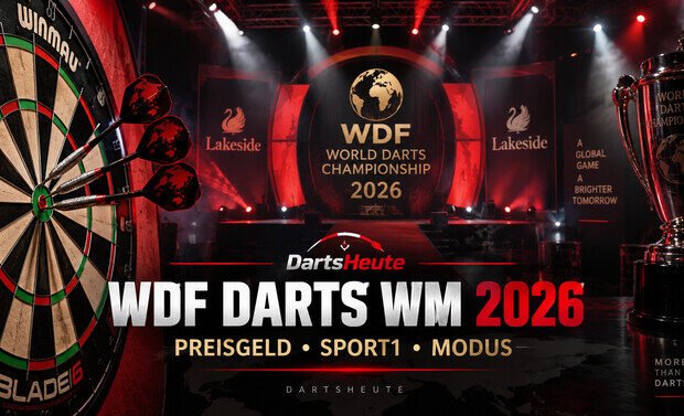 WDF Darts WM 2026 im Lakeside Country Club mit Informationen zu Preisgeld, SPORT1-Übertragung und Spielmodus.